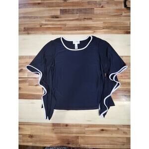 Joseph Ribkoff Navy White Trim Cape Sleeve Blouse Size 14